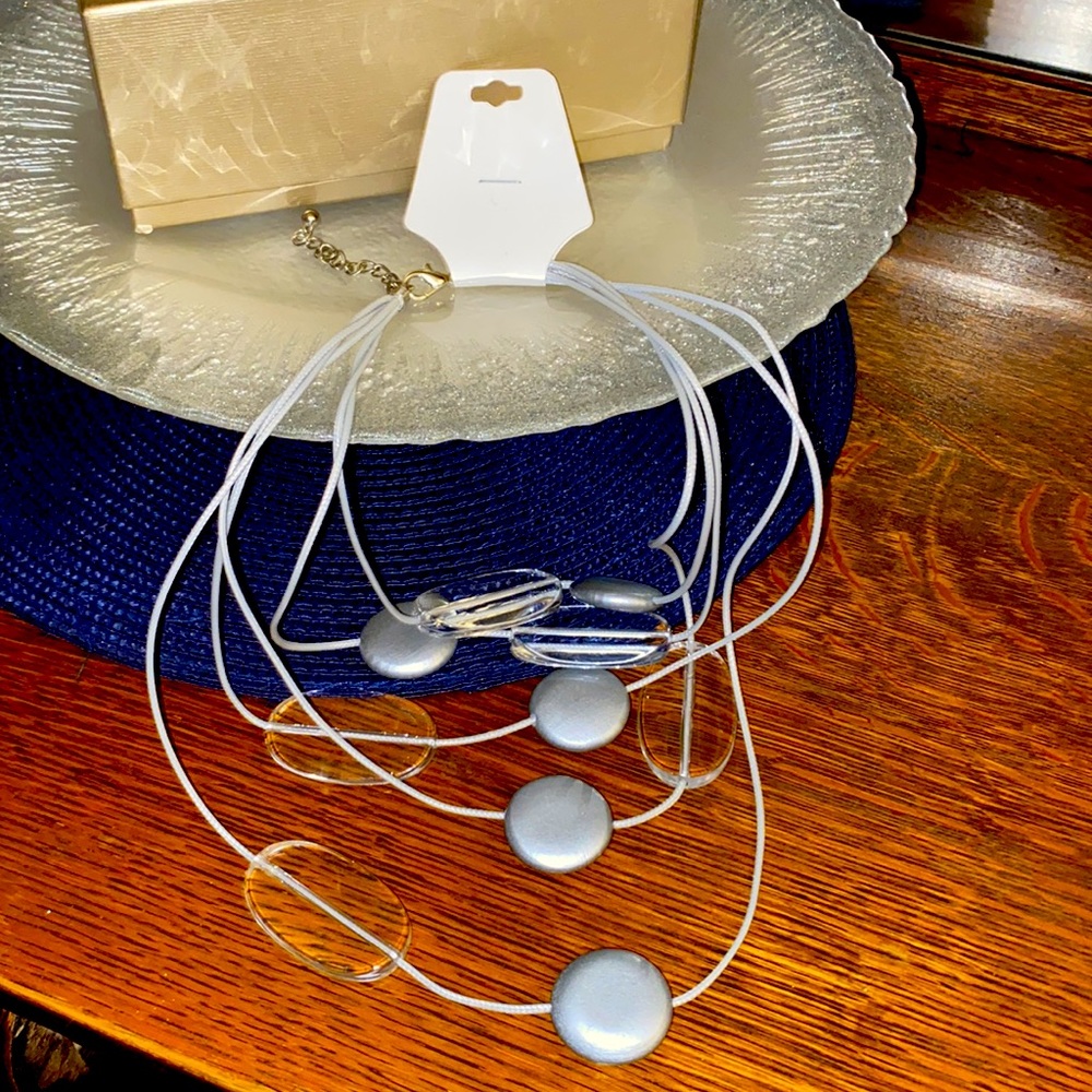 Necklace with Large Silver/Grey & Clear Beading